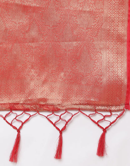 Red And Golden Organza Jacquard Saree | Leemboodi