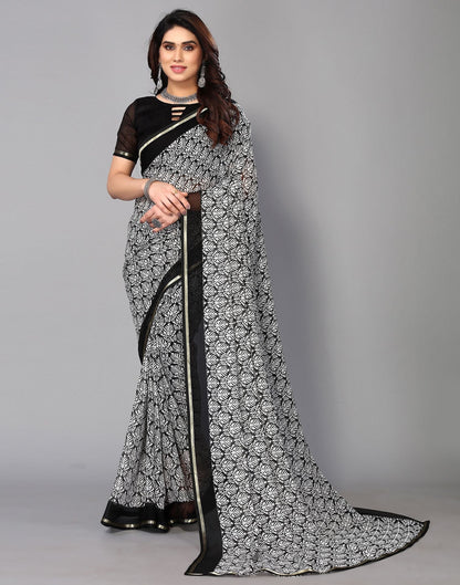 Black Chiffon Printed Saree | Sudathi