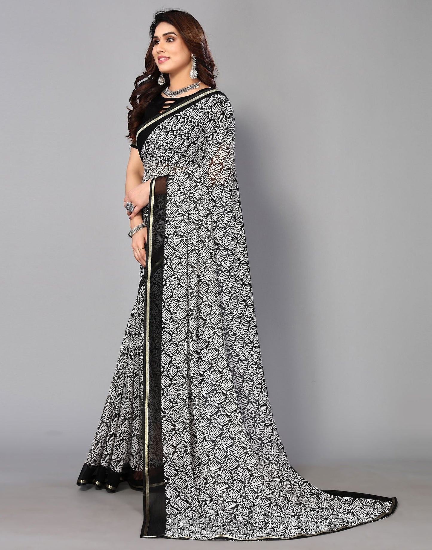 Black Chiffon Printed Saree | Sudathi