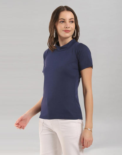 Navy Blue Coloured Lycra Knitted Top | Sudathi