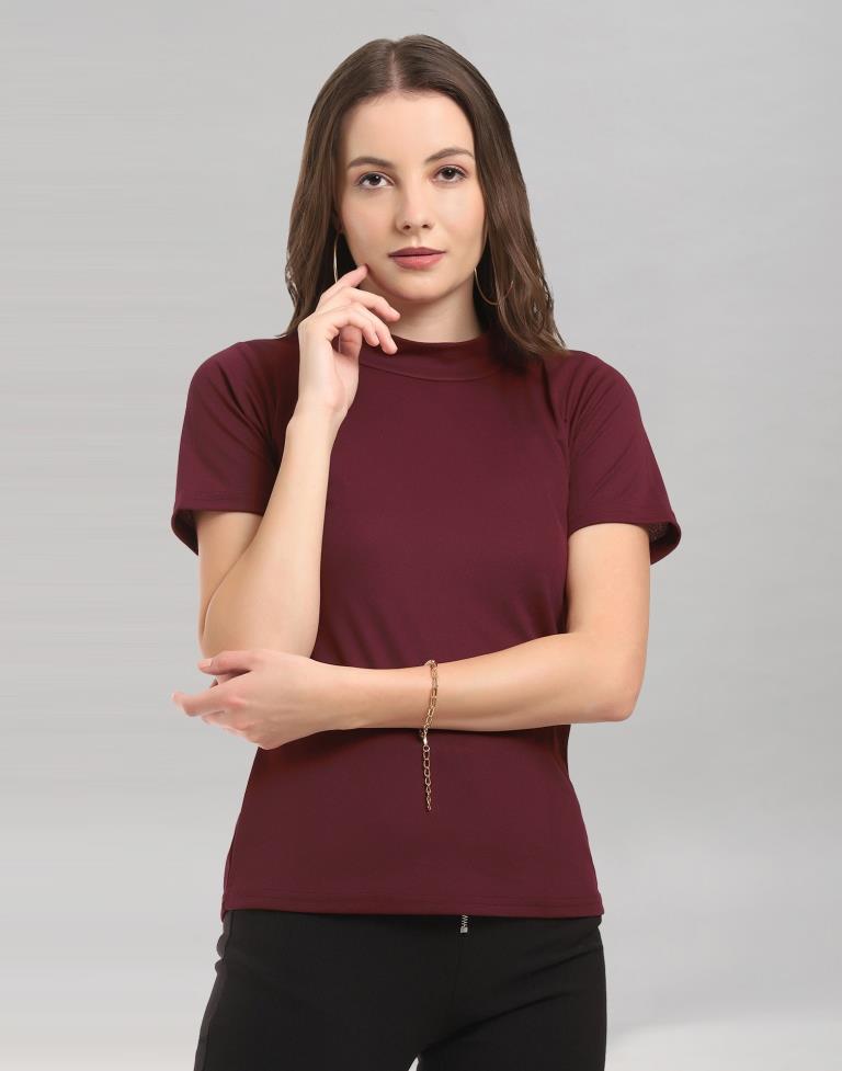 Maroon Coloured Lycra Knitted Top | Sudathi