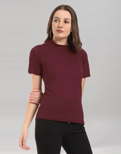 Maroon Coloured Lycra Knitted Top | Sudathi