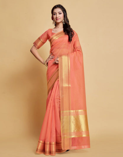 Peach Plain Organza Saree | Sudathi