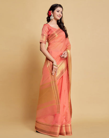Peach Plain Organza Saree | Sudathi