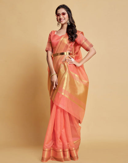 Peach Plain Organza Saree | Sudathi