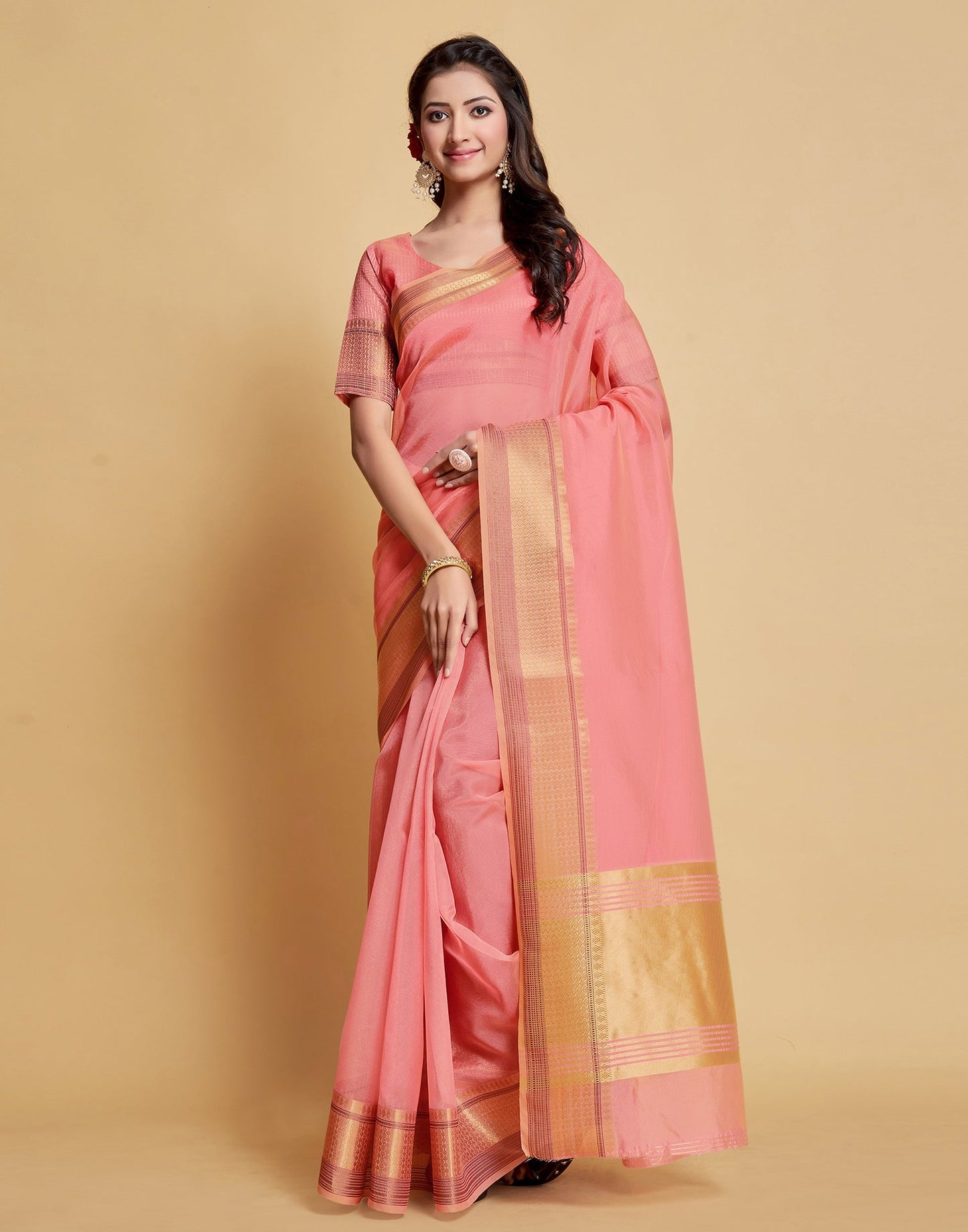 Light Pink Plain Organza Saree | Sudathi