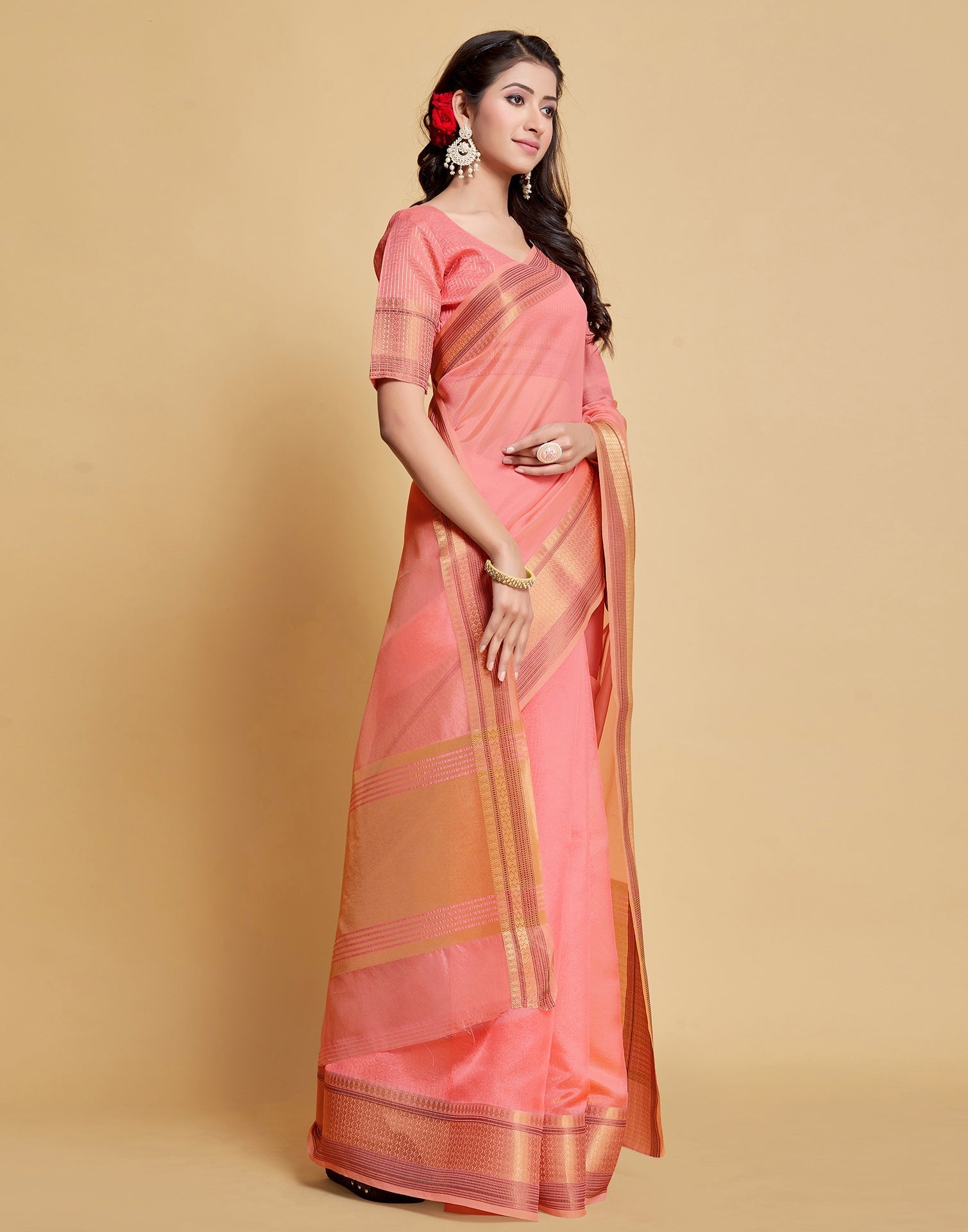 Light Pink Plain Organza Saree | Sudathi