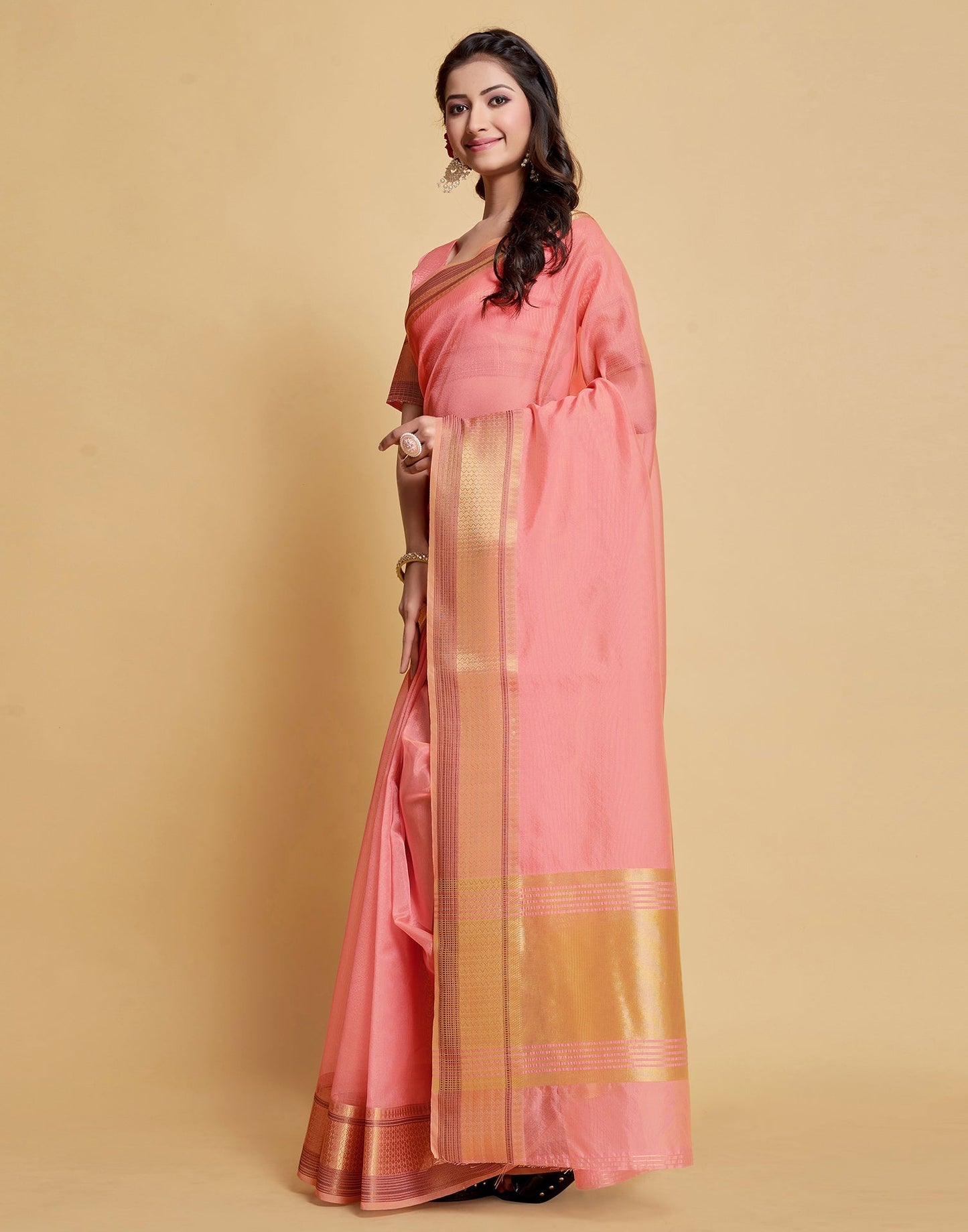 Light Pink Plain Organza Saree | Sudathi