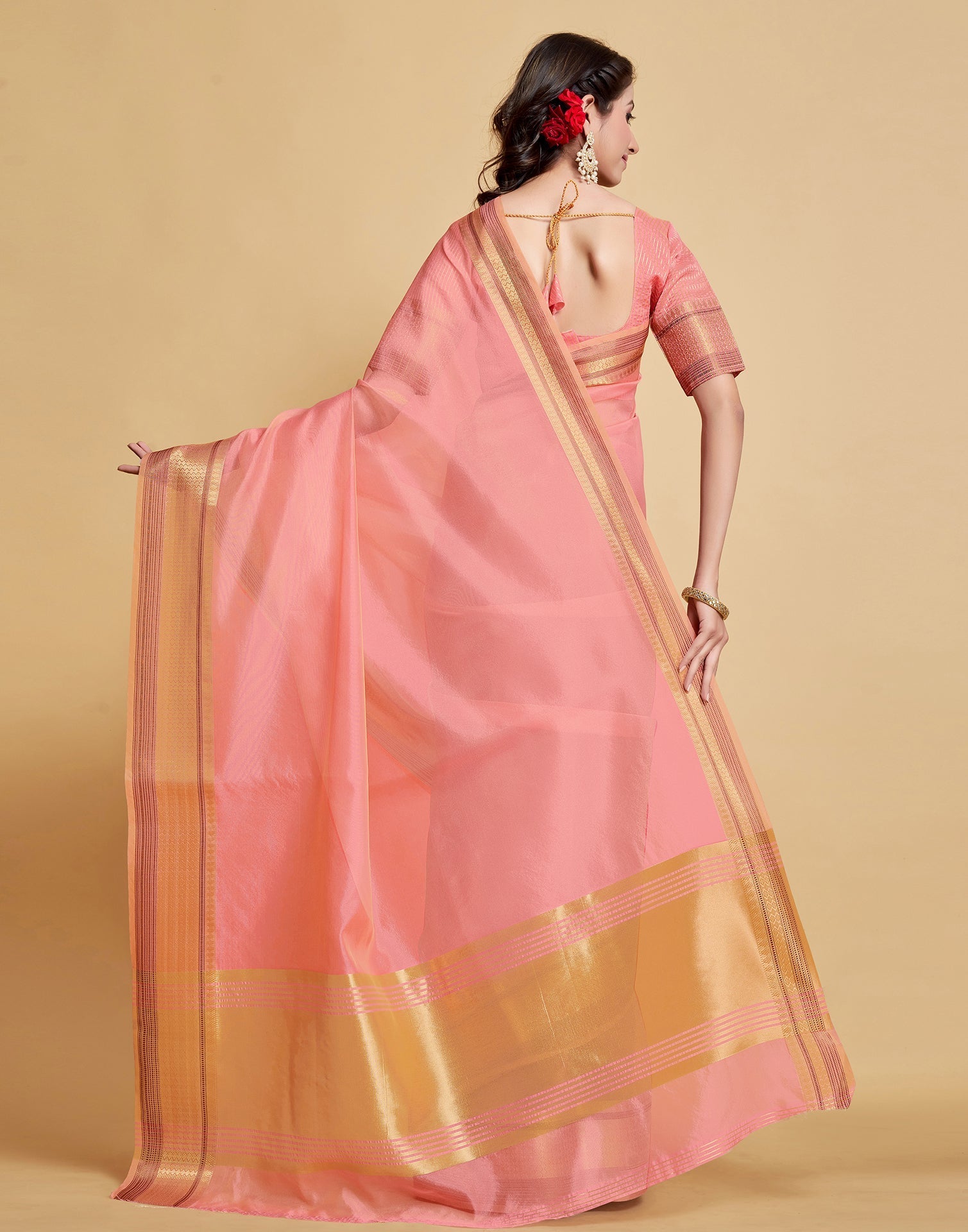 Light Pink Plain Organza Saree | Sudathi