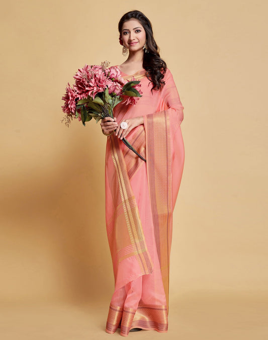 Light Pink Plain Organza Saree | Sudathi