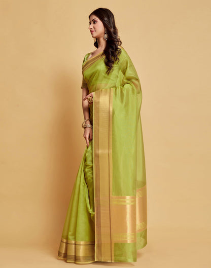 Parrot Green Plain Organza Saree | Sudathi