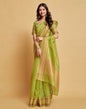 Parrot Green Plain Organza Saree | Sudathi