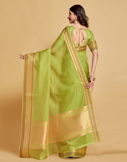 Parrot Green Plain Organza Saree | Sudathi