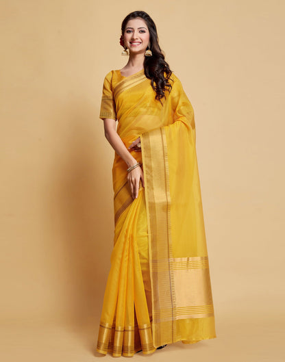 Turmeric Yellow Plain Organza Saree | Sudathi