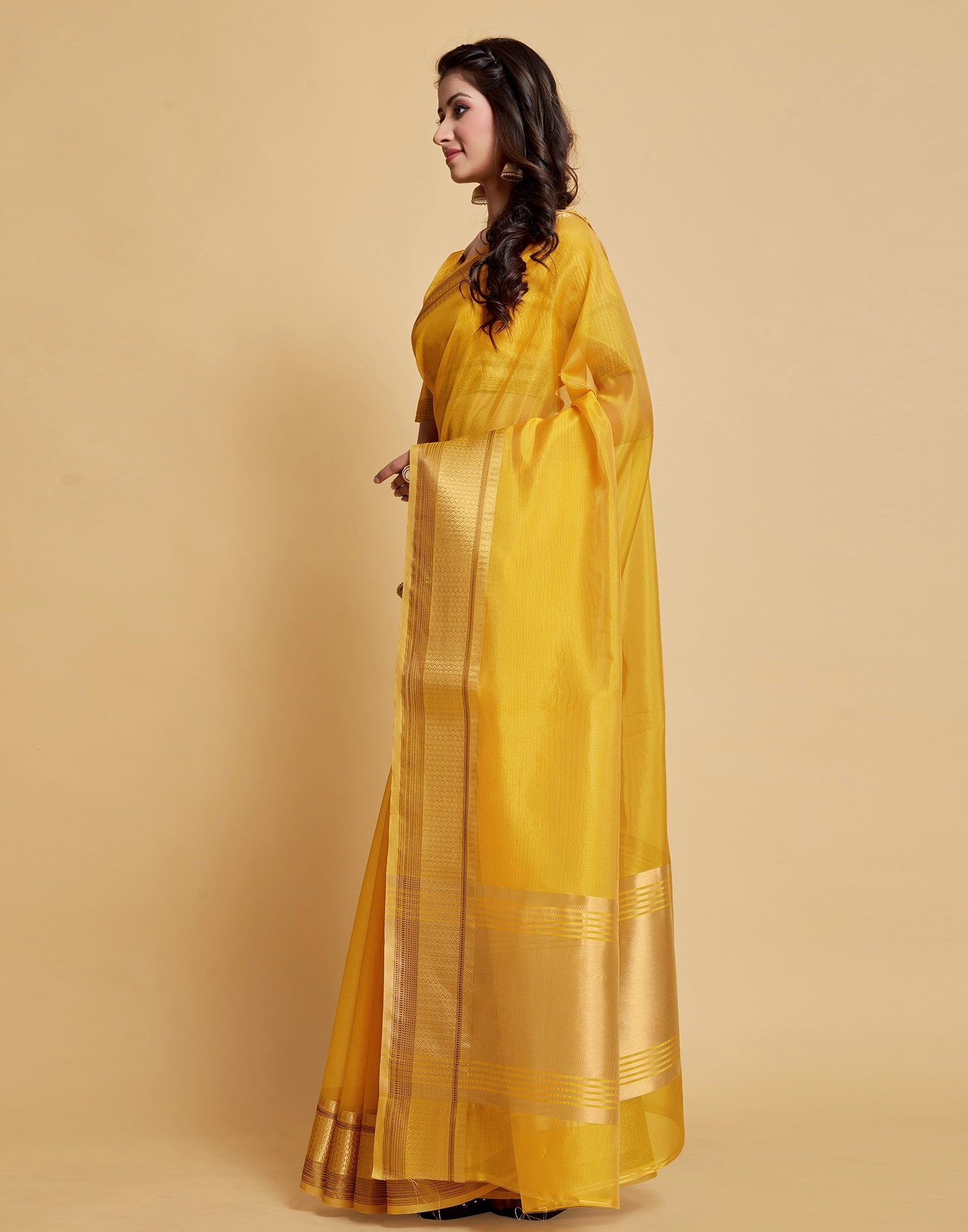 Turmeric Yellow Plain Organza Saree | Sudathi