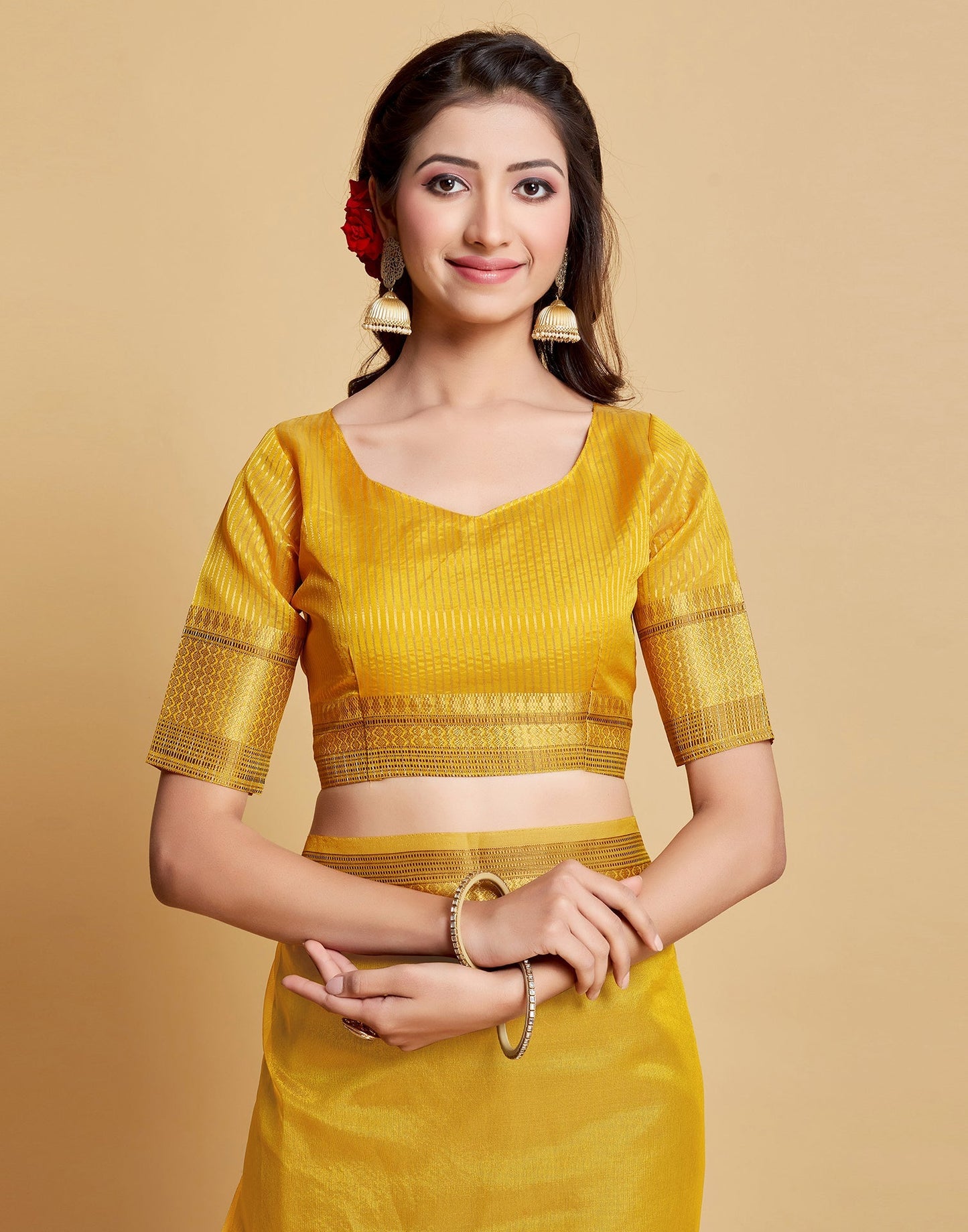 Turmeric Yellow Plain Organza Saree | Sudathi