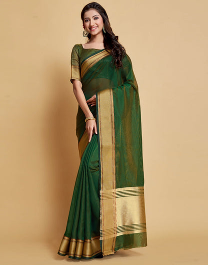 Dark Green Plain Organza Saree | Sudathi