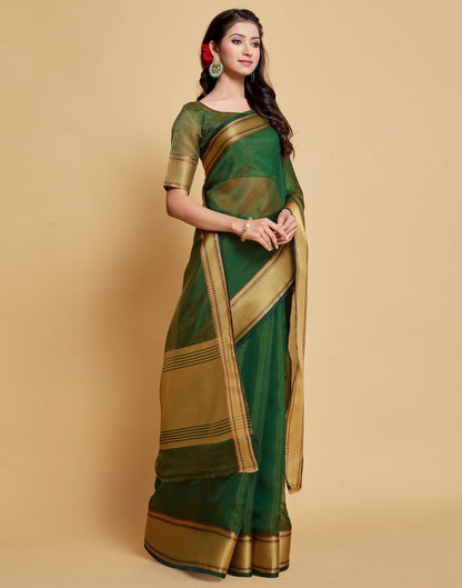 Dark Green Plain Organza Saree | Sudathi