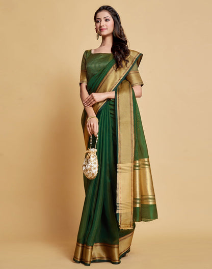 Dark Green Plain Organza Saree | Sudathi