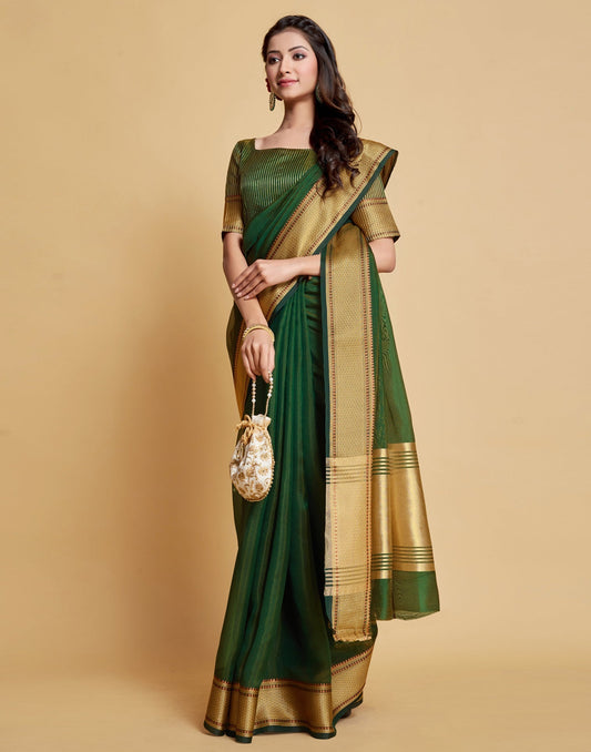 Dark Green Plain Organza Saree | Sudathi