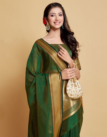 Dark Green Plain Organza Saree | Sudathi