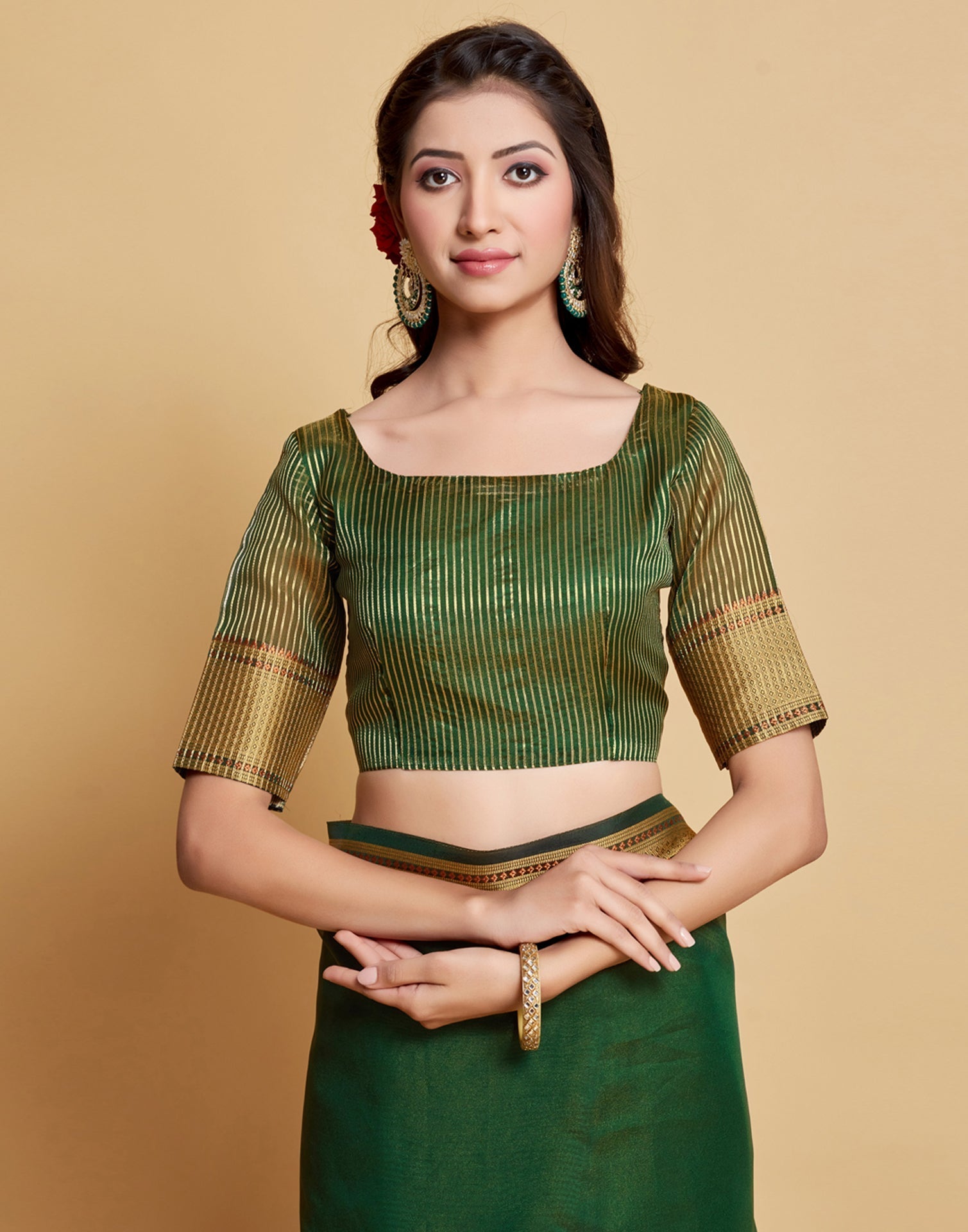 Dark Green Plain Organza Saree | Sudathi