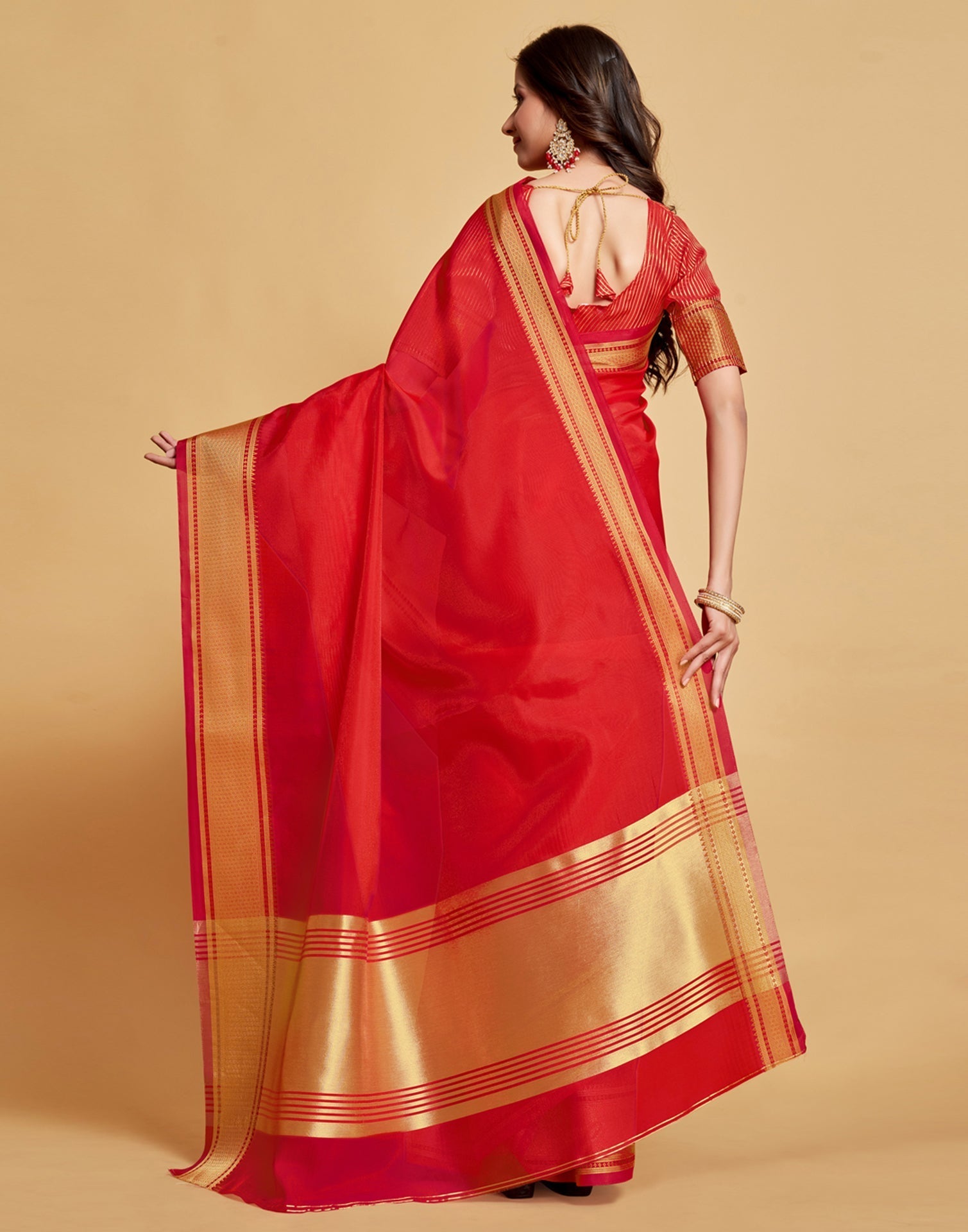 Red Plain Organza Saree | Sudathi