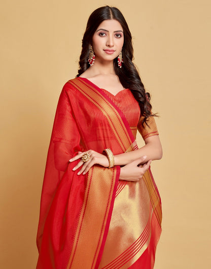 Red Plain Organza Saree | Sudathi