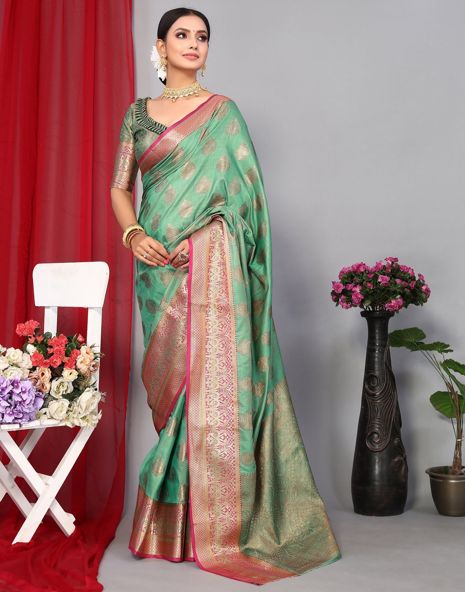 Light Green Banarasi Silk Saree | Leemboodi