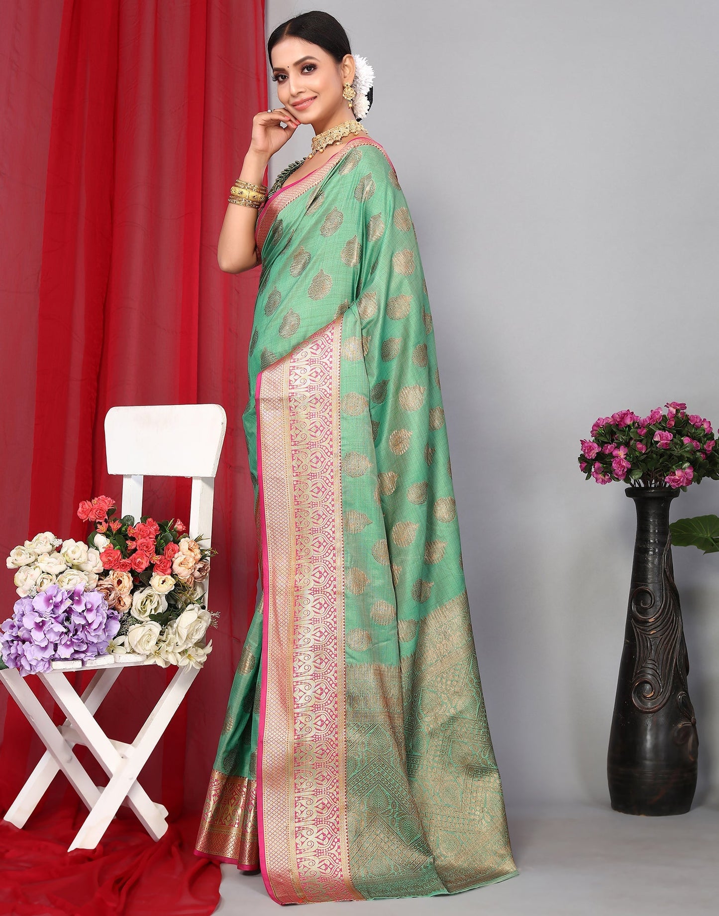 Light Green Banarasi Silk Saree | Leemboodi
