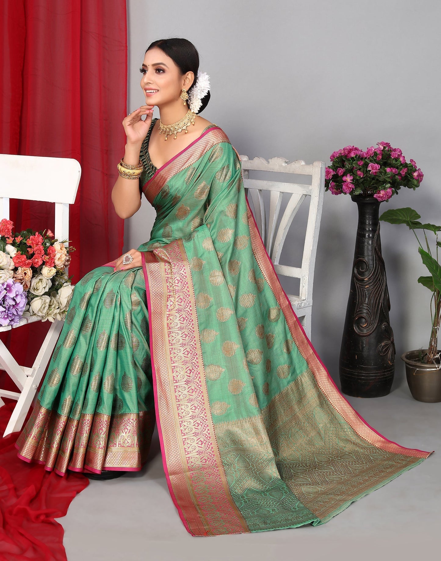 Light Green Banarasi Silk Saree | Leemboodi