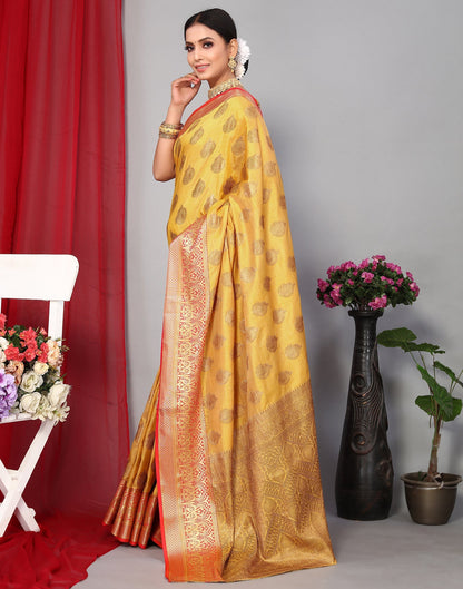 Yellow Banarasi Silk Saree | Leemboodi