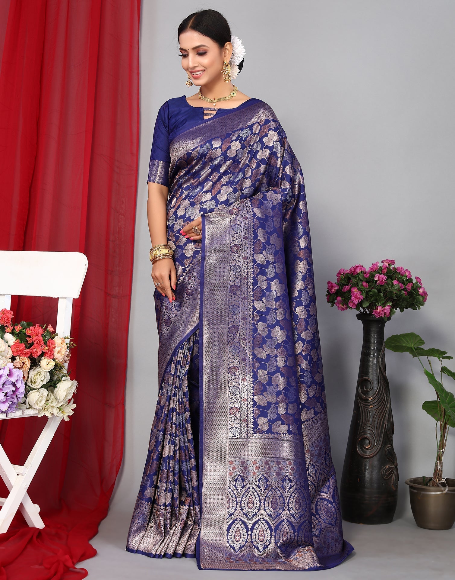 Blue Banarasi Silk Saree | Leemboodi