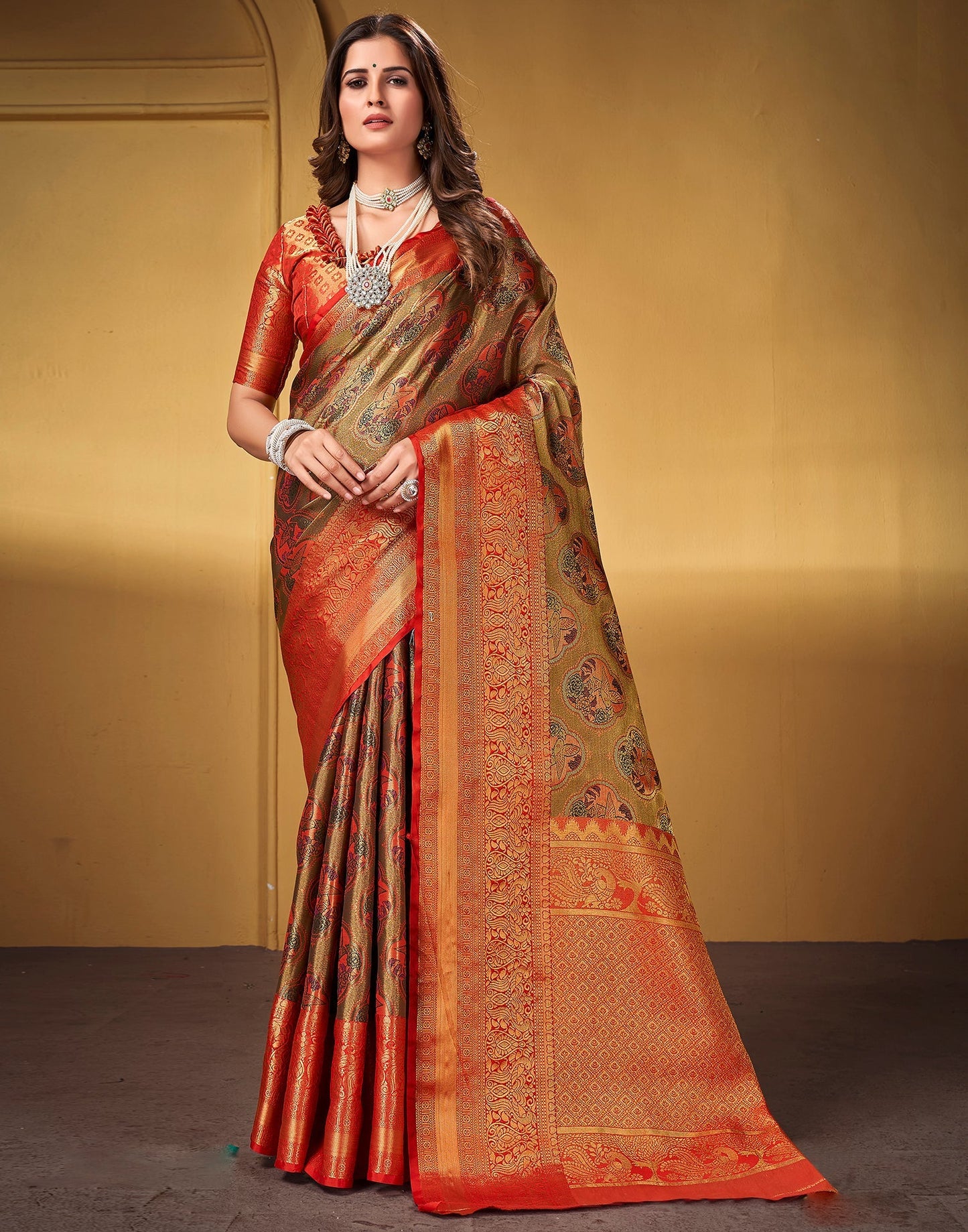 Orange Kanjivaram Silk Saree | Leemboodi