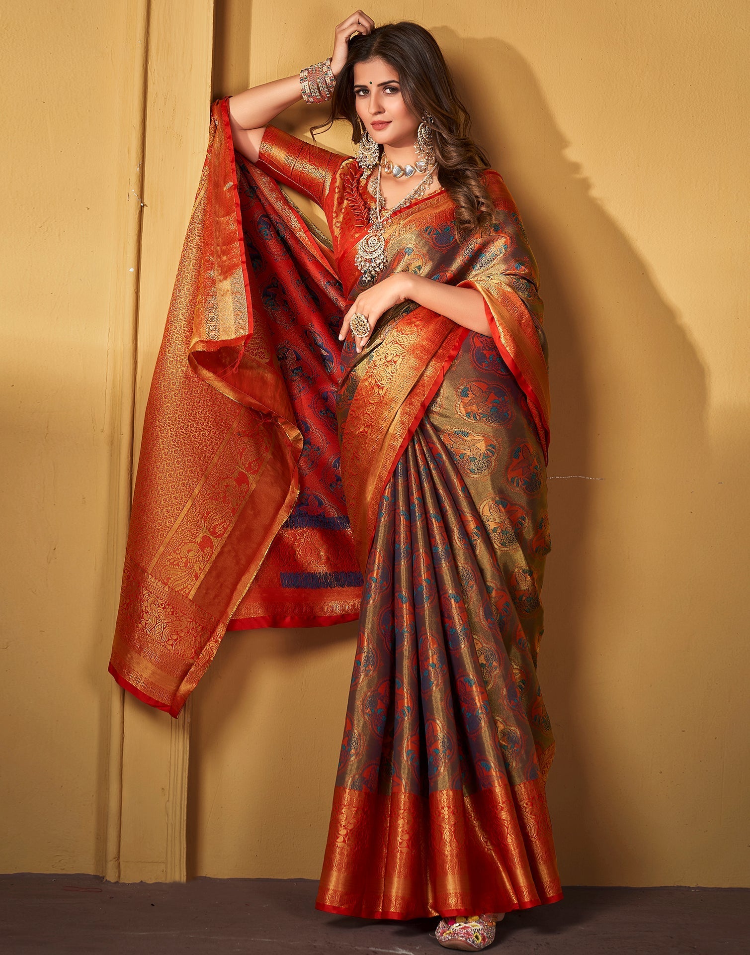 Orange Kanjivaram Silk Saree | Leemboodi