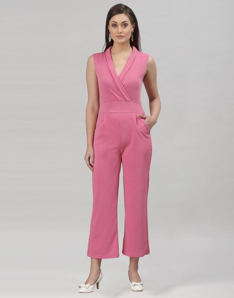 Light Pink Coloured Lycra Plain Jumpsuit | Sudathi