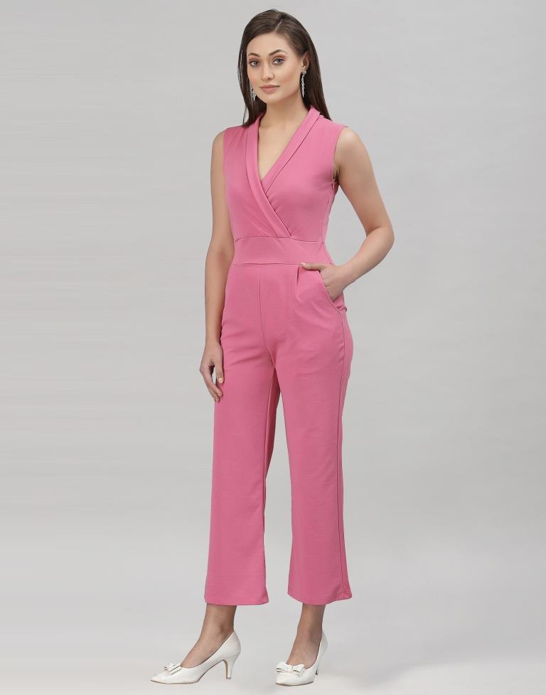 Light Pink Coloured Lycra Plain Jumpsuit | Sudathi