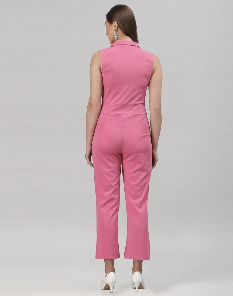 Light Pink Coloured Lycra Plain Jumpsuit | Sudathi