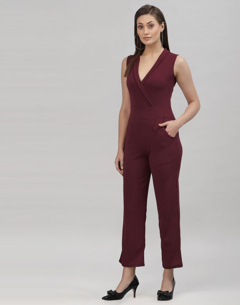 Brown Coloured Lycra Plain Jumpsuit | Sudathi