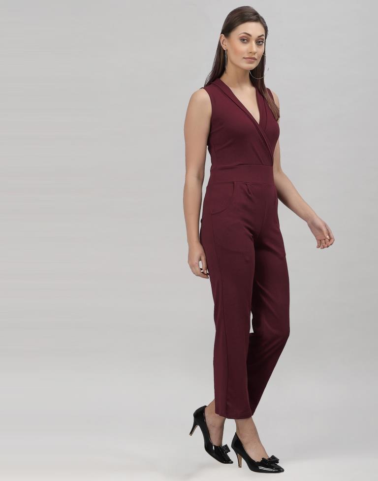 Brown Coloured Lycra Plain Jumpsuit | Sudathi