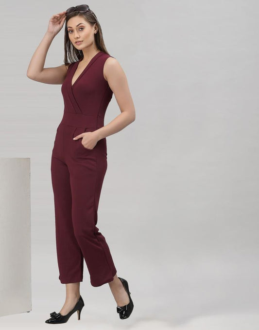 Brown Coloured Lycra Plain Jumpsuit | Sudathi