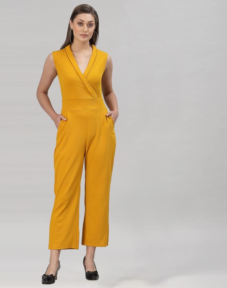 Turmeric Yellow Coloured Lycra Plain Jumpsuit | Sudathi