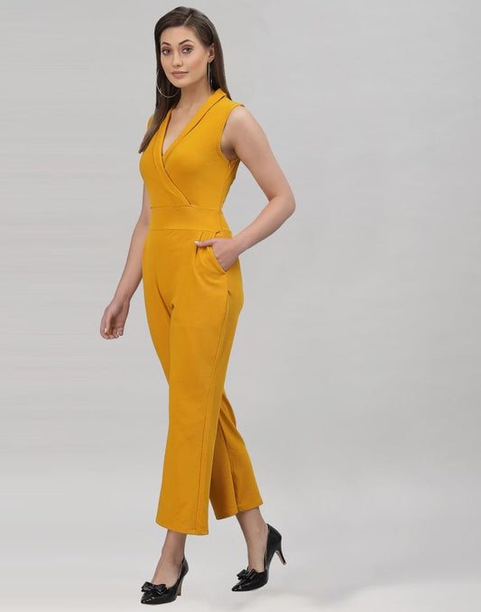 Turmeric Yellow Coloured Lycra Plain Jumpsuit | Sudathi