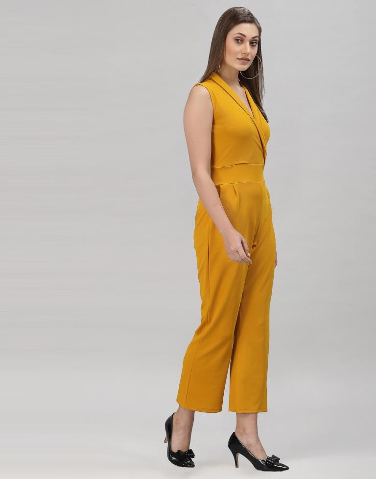 Turmeric Yellow Coloured Lycra Plain Jumpsuit | Sudathi