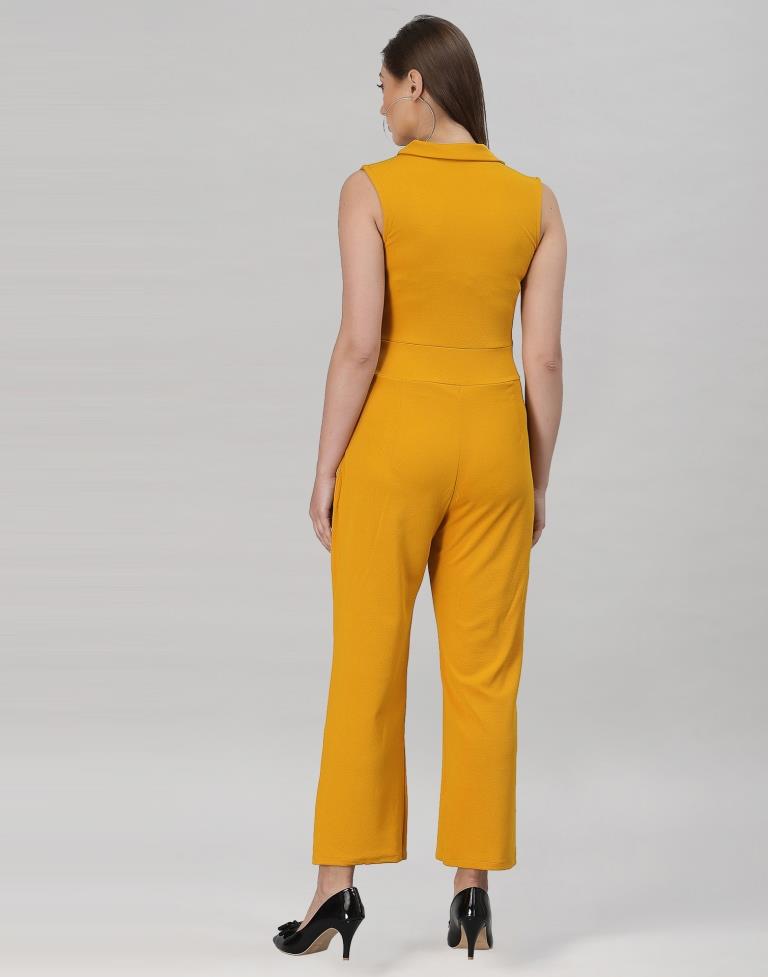 Turmeric Yellow Coloured Lycra Plain Jumpsuit | Sudathi