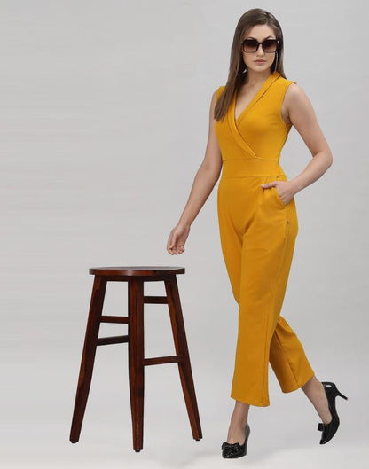 Turmeric Yellow Coloured Lycra Plain Jumpsuit | Sudathi
