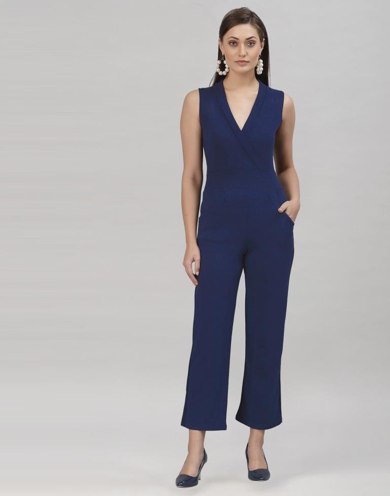 Navy Blue Coloured Lycra Plain Jumpsuit | Sudathi