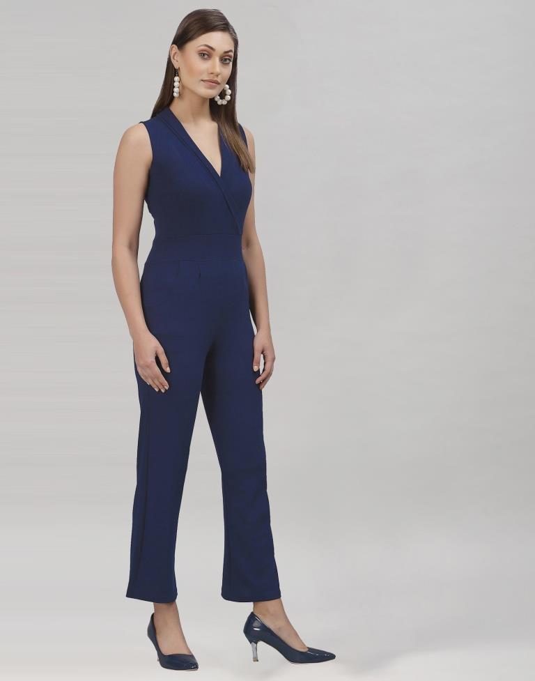 Navy Blue Coloured Lycra Plain Jumpsuit | Sudathi