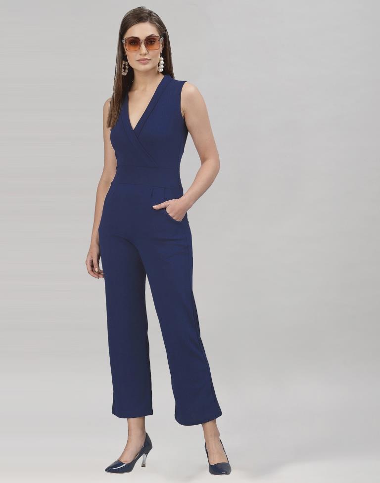 Navy Blue Coloured Lycra Plain Jumpsuit | Sudathi