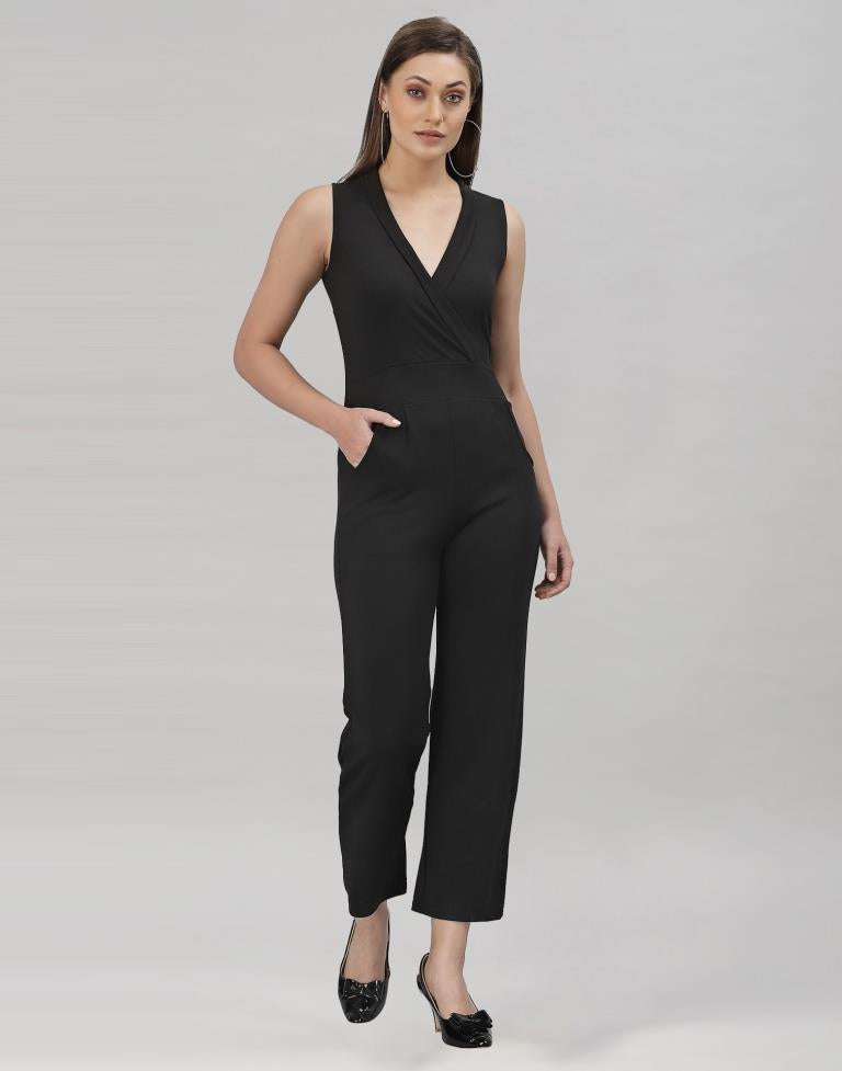 Black Coloured Lycra Plain Jumpsuit | Sudathi